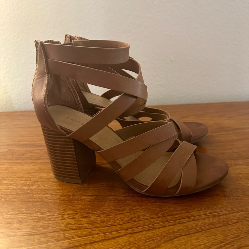Strappy chunky heels.